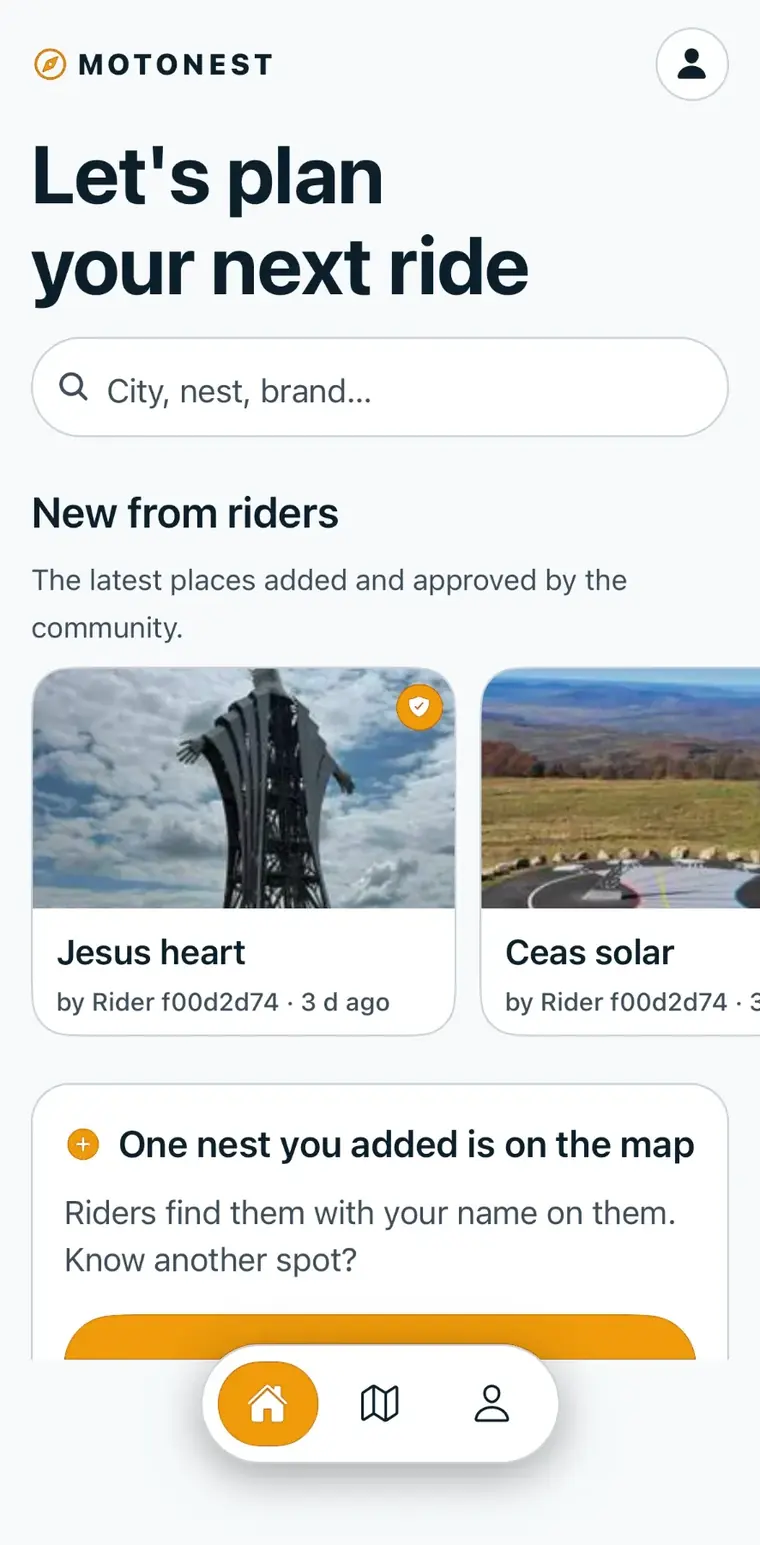 Motonest app home screen