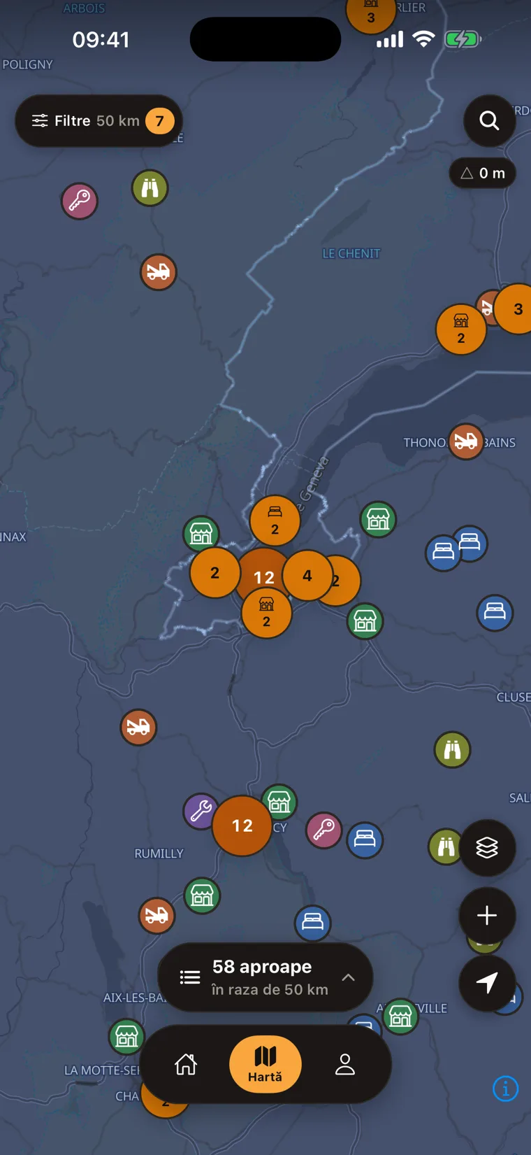 Motonest map of Geneva with moto-friendly places