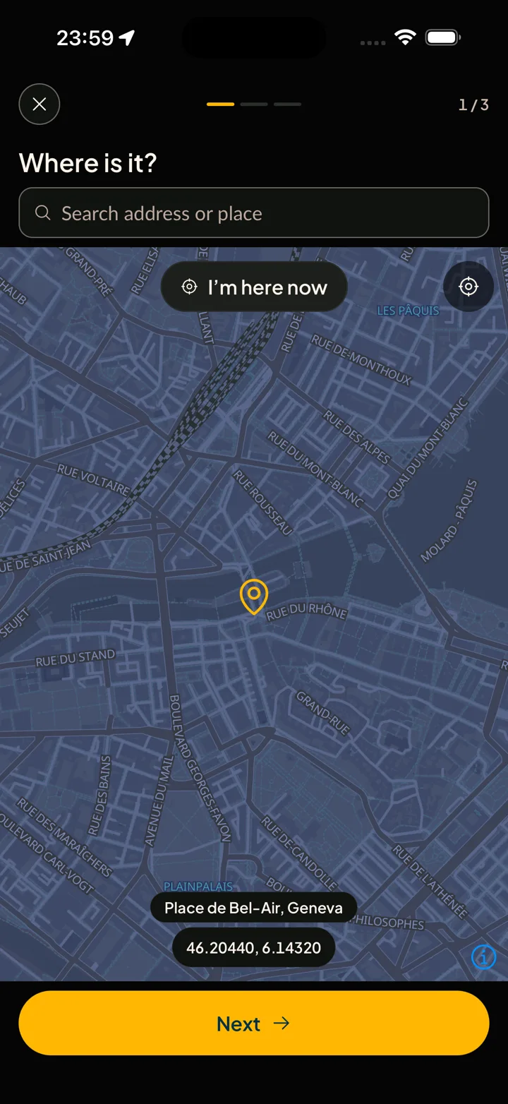 Motonest in-app screen to suggest a new nest for other riders
