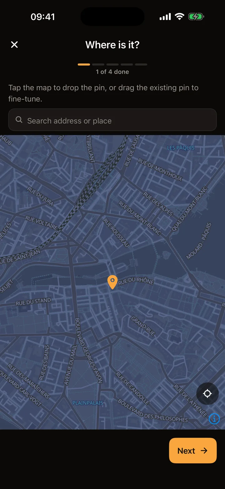 Motonest in-app screen to suggest a new nest for other riders