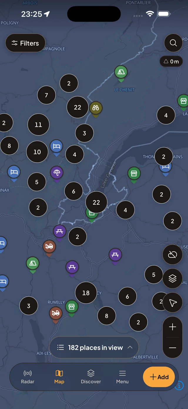 Motonest map view with category pins