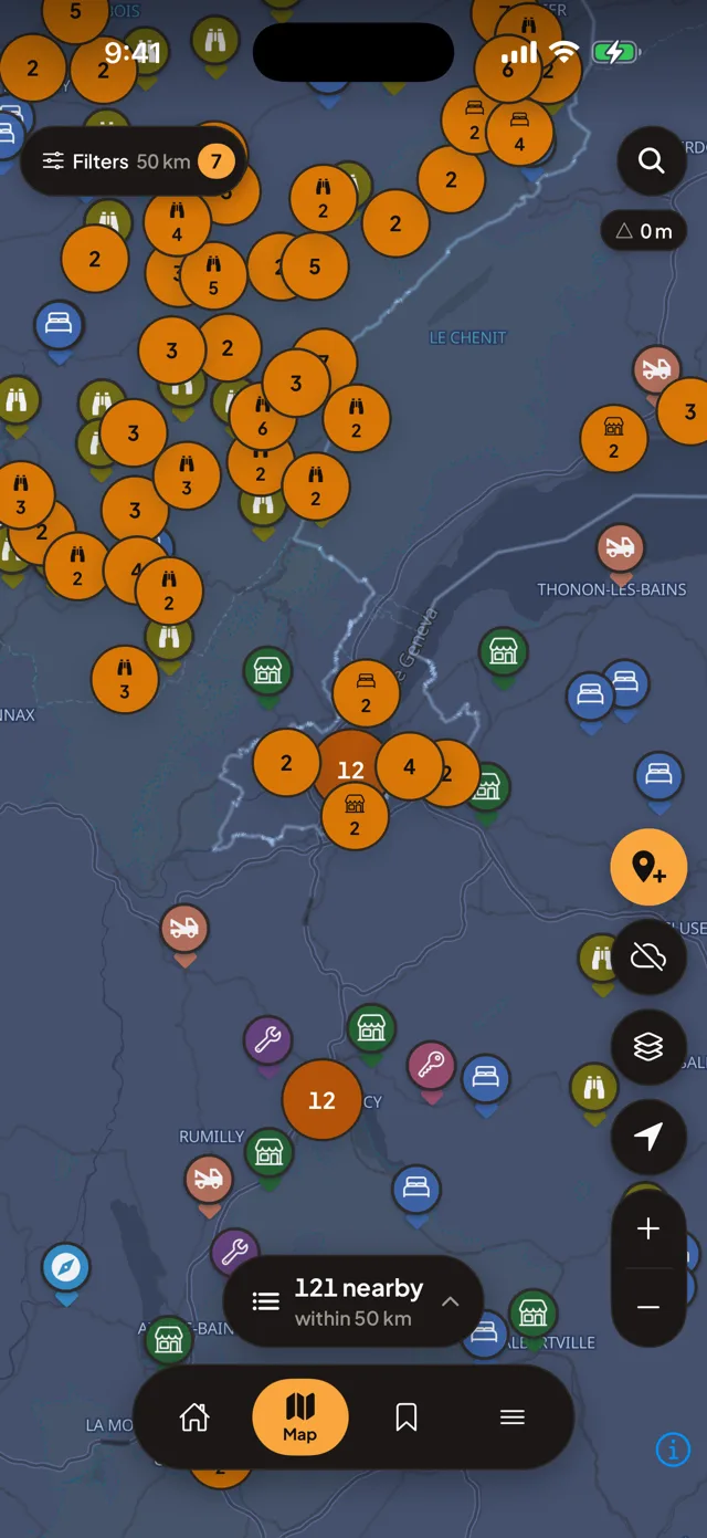 Motonest map view with category pins